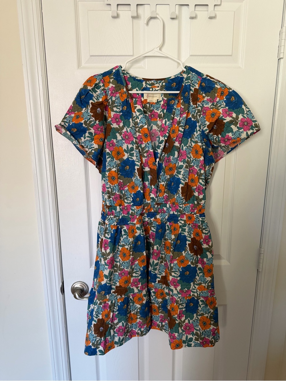 Anthropologie Floral Mini Dress in Blue, Orange, Pink, Brown